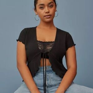 Torrid Festi Pointelle Tie Front Top